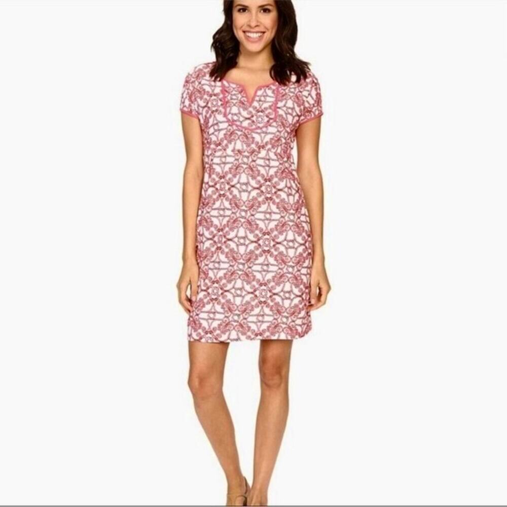 Tommy Bahama Sophie Boho Coral Swirl Print Cotton Knit Dress Coastal